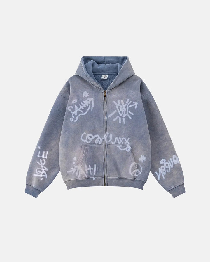 Men's graffiti zip-up hoodie