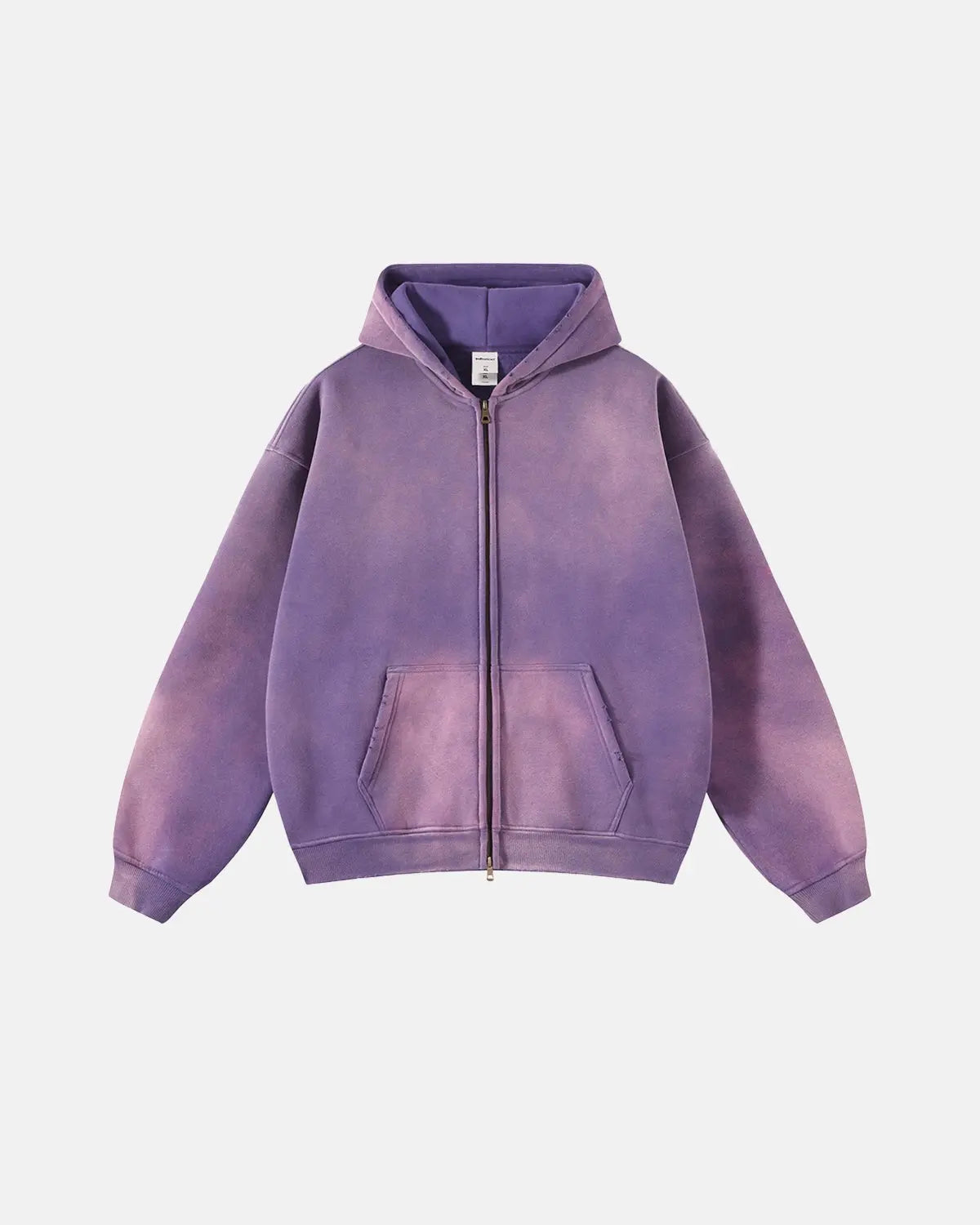 Acid washed zip-up hoodie with hood, long sleeves and front pockets