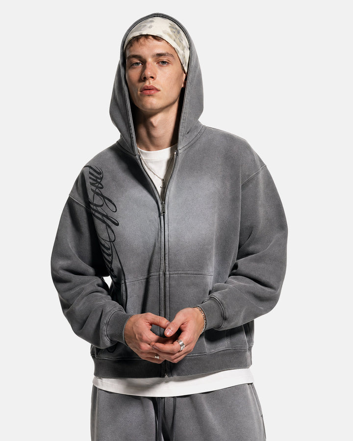 Acid wash zip-up hoodie