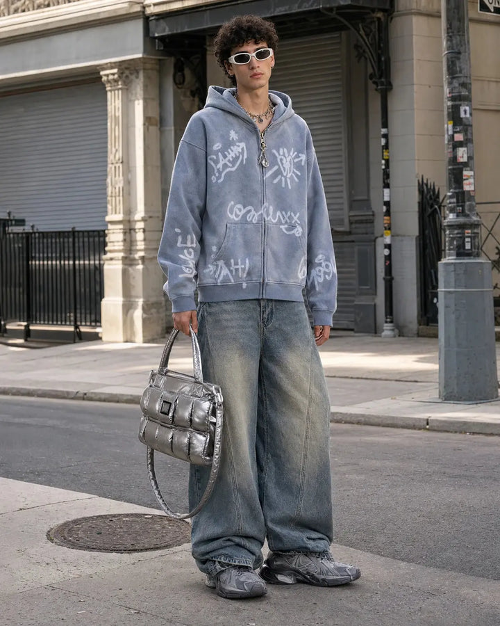 Men's graffiti zip-up hoodie