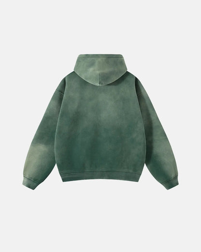 Acid washed zip-up hoodie with hood, long sleeves and front pockets