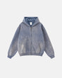 Unisex acid washed zip-up hoodie with hood, long sleeves and front pocket