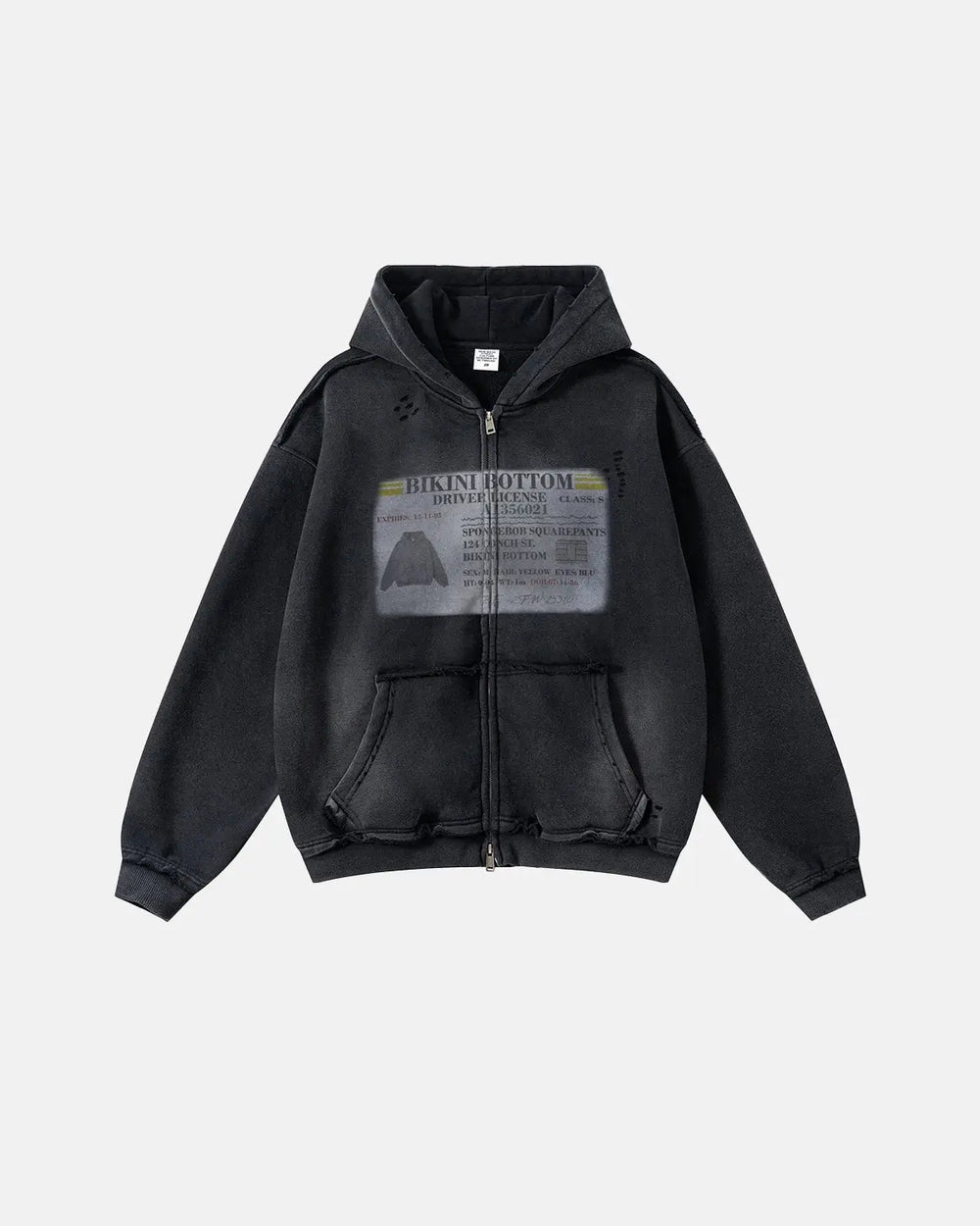 Unisex graphic zip-up hoodie with hood, printed chest design and front pockets