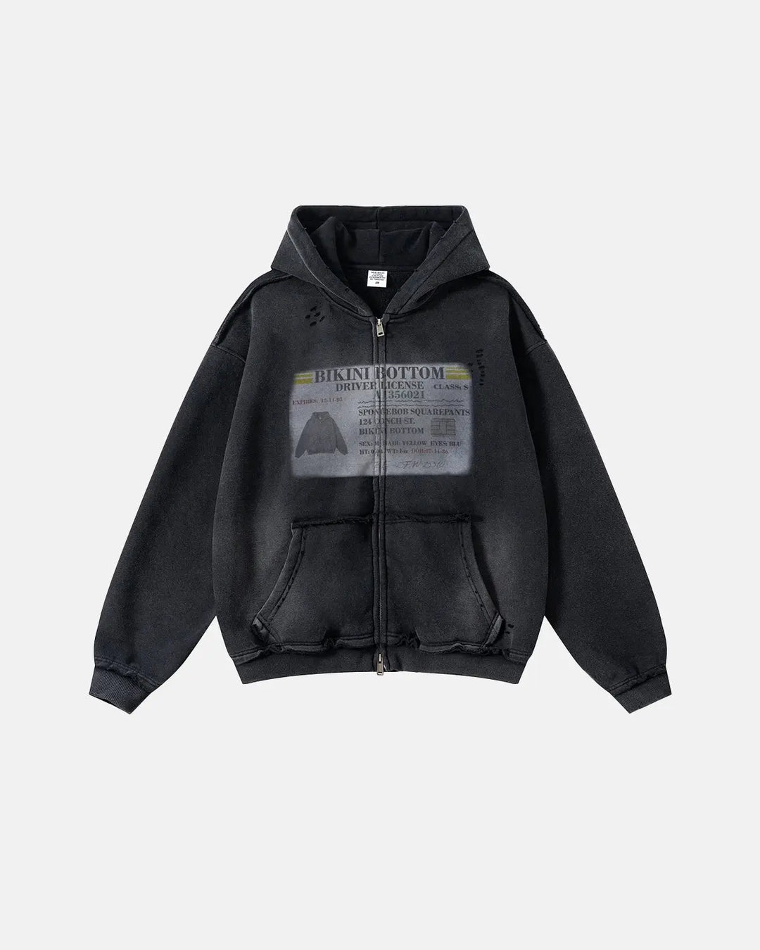 Unisex graphic zip-up hoodie with hood, printed chest design and front pockets