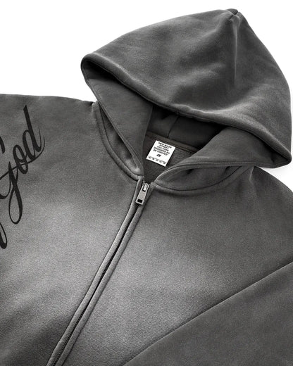 Acid wash zip-up hoodie