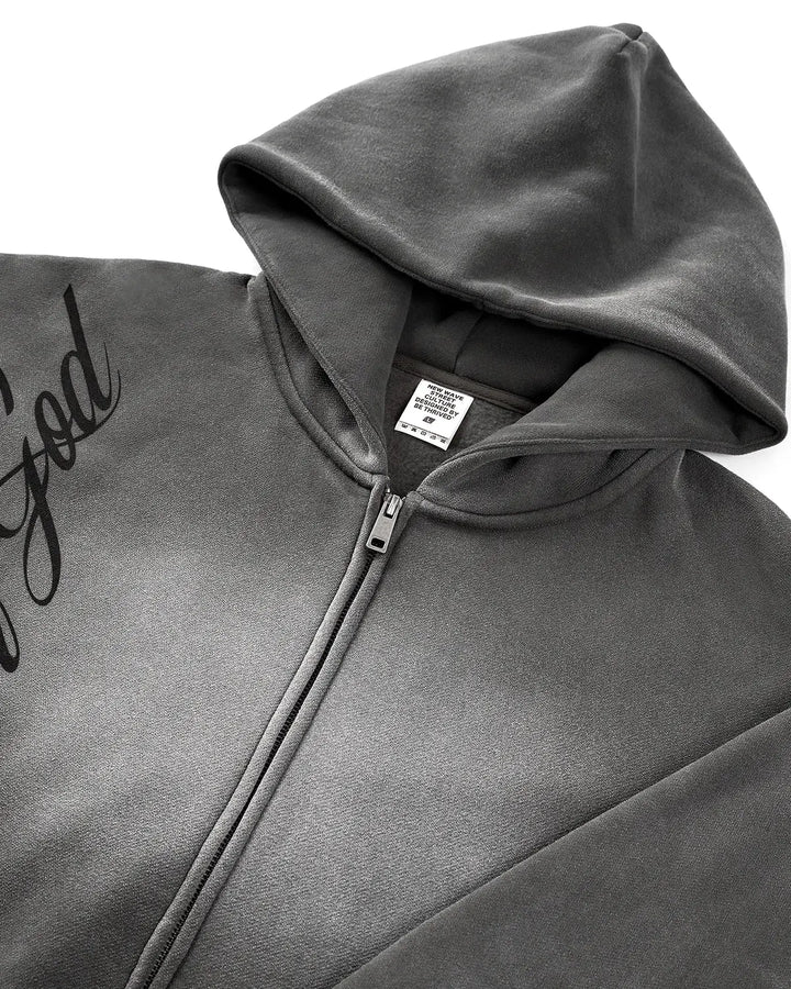 Acid wash zip-up hoodie