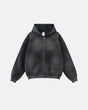 Unisex acid washed zip-up hoodie with hood, long sleeves and front pocket