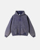 Washed distressed zip-up hoodie with drawstring hood and pouch pockets