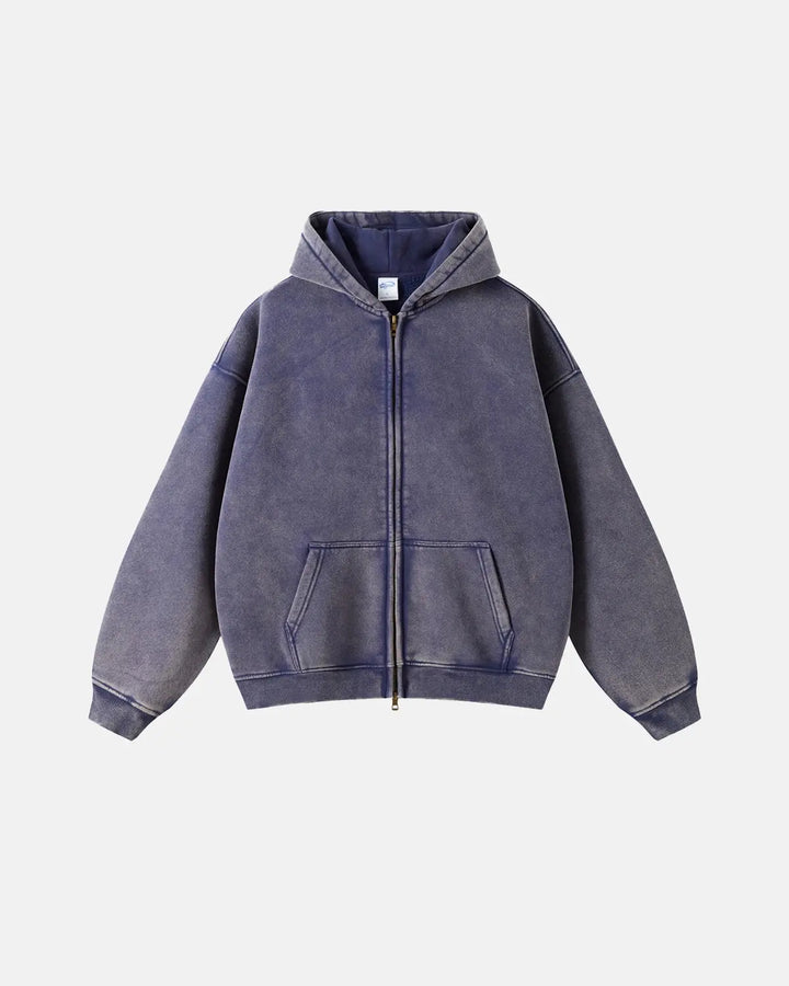 Men's washed zip hoodie shown in black and green