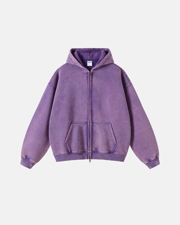 Men's washed zip hoodie shown in black and green