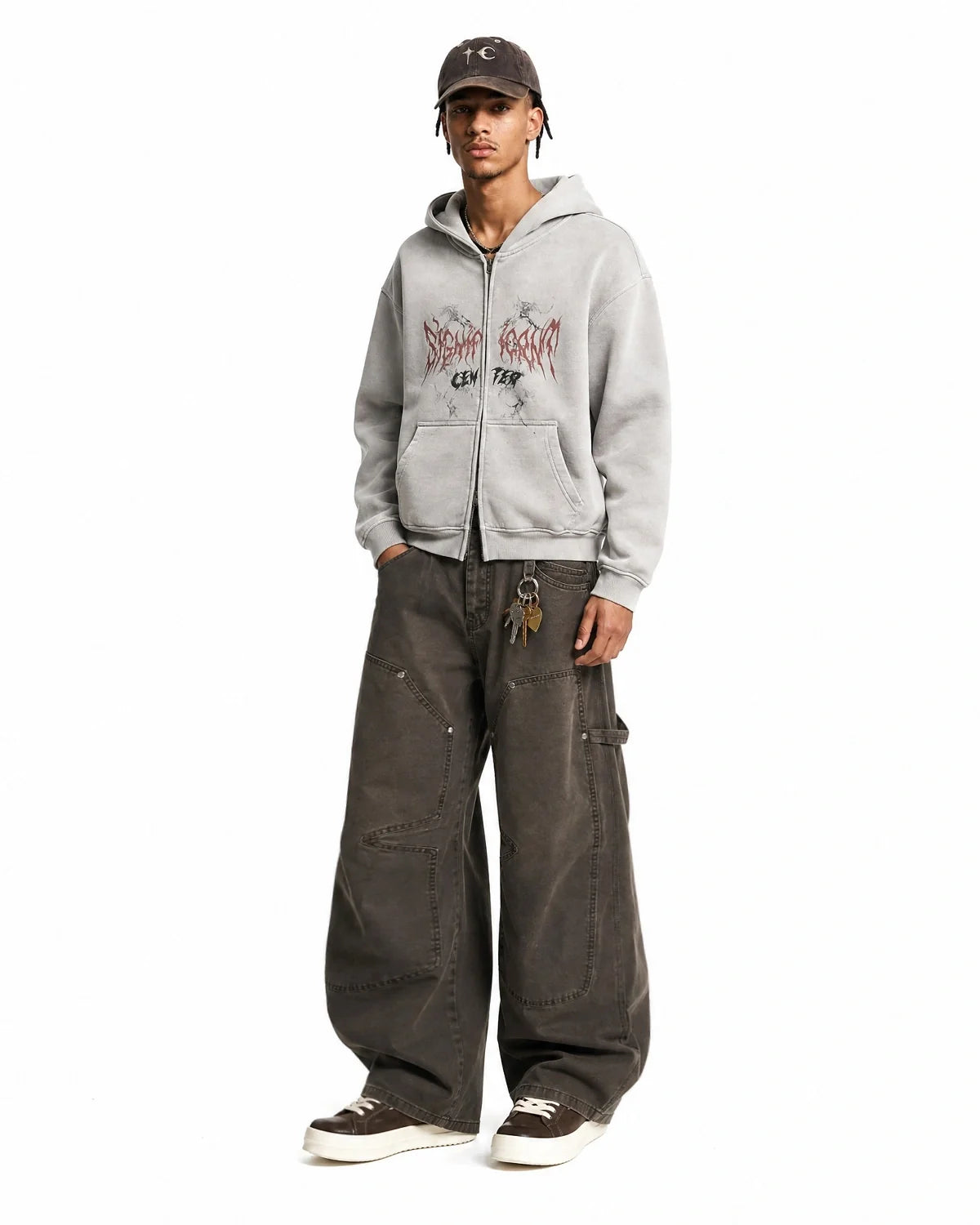 Unisex graphic zip-up hoodie with hood, long sleeves and kangaroo pockets