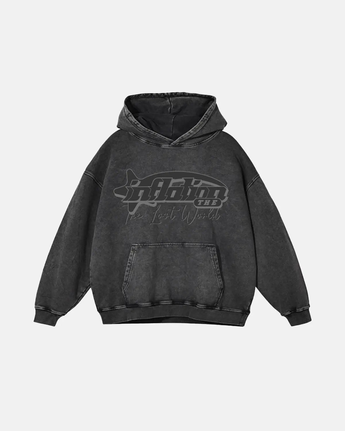 Men's dark grey washed graphic pullover hoodie with hood and kangaroo pocket
