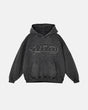 Men's dark grey washed graphic pullover hoodie with hood and kangaroo pocket