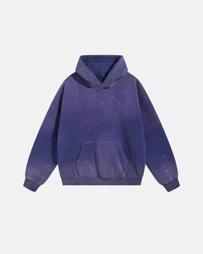 Unisex acid-washed hoodie with splatter detailing, long sleeves and kangaroo pocket
