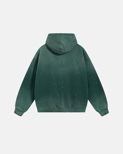 Unisex acid-washed hoodie with splatter detailing, long sleeves and kangaroo pocket