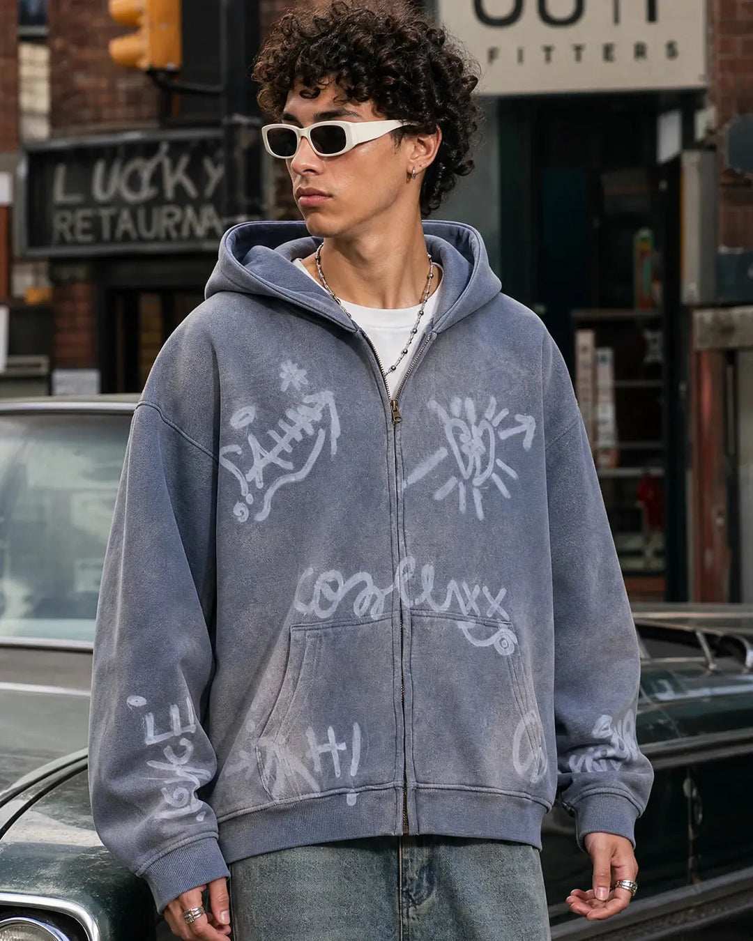 Men's graffiti zip-up hoodie