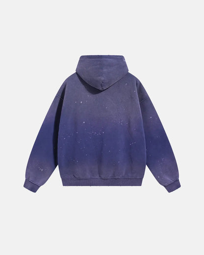 Unisex acid-washed hoodie with splatter detailing, long sleeves and kangaroo pocket