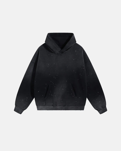 Unisex acid-washed hoodie with splatter detailing, long sleeves and kangaroo pocket