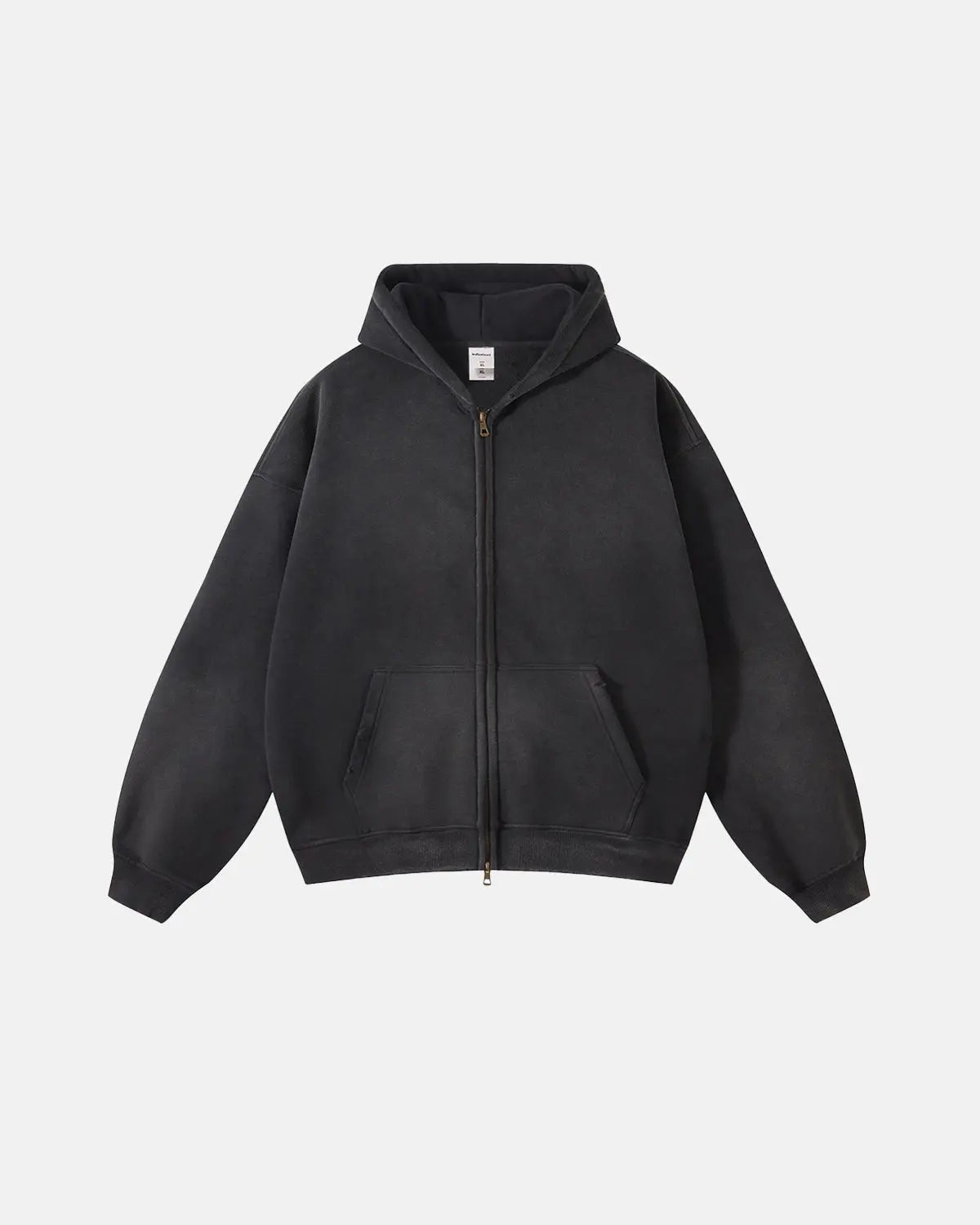Acid washed zip-up hoodie with hood, long sleeves and front pockets
