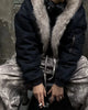 Men's acid wash bomber jacket with faux fur lining