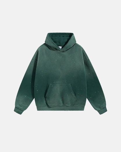 Unisex acid-washed hoodie with splatter detailing, long sleeves and kangaroo pocket