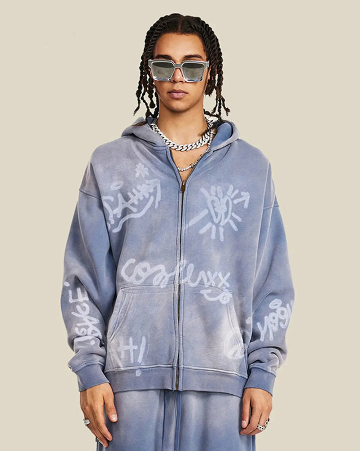 Men's graffiti zip-up hoodie
