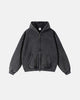 Washed distressed zip-up hoodie with drawstring hood and pouch pockets
