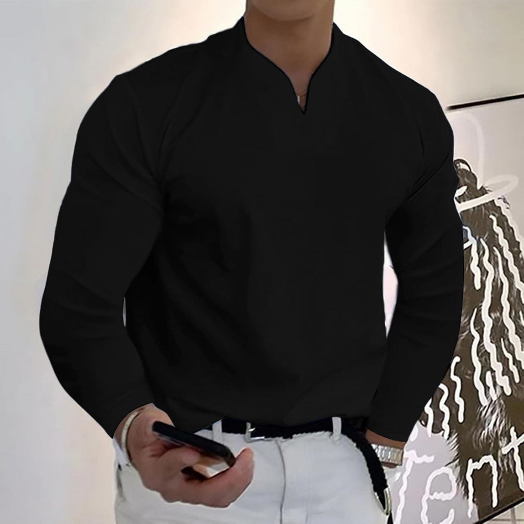 Men's Long Sleeve Polo Shirt, V-Neck Quick-Dry Casual Smart Polo Regular Fit
