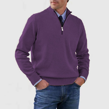 Men's plain half-zip sweater with ribbed mock neck