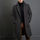 Men's longline overcoat with notched lapels, button front and side pockets