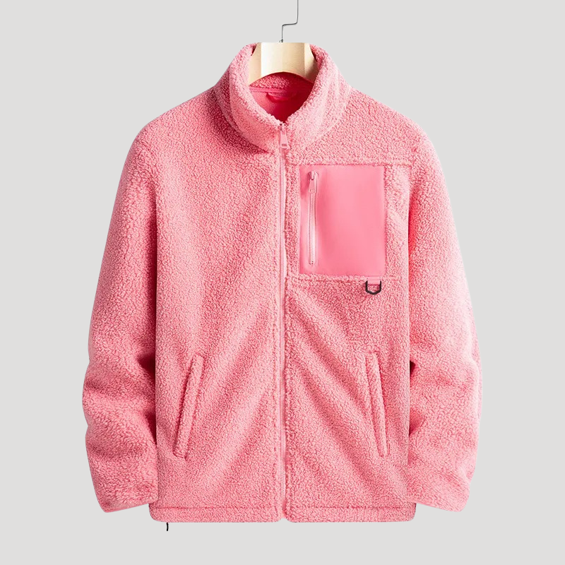 Men's textured fleece jacket with high collar, full zip and chest pocket