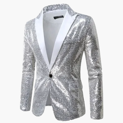 Men's geometric diamond sequin blazer with peaked lapels and long sleeves