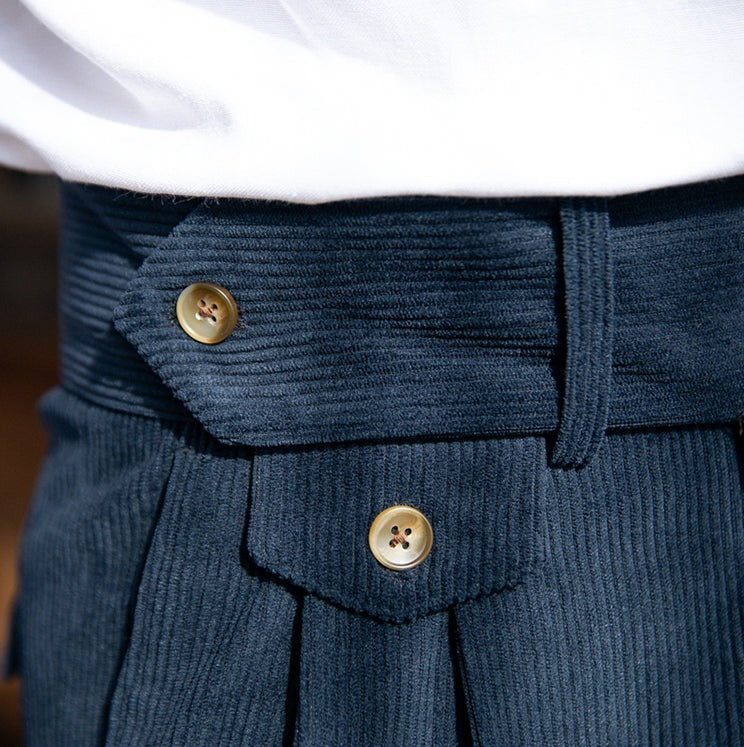 Men's corduroy pleated trousers with high-rise wide legs