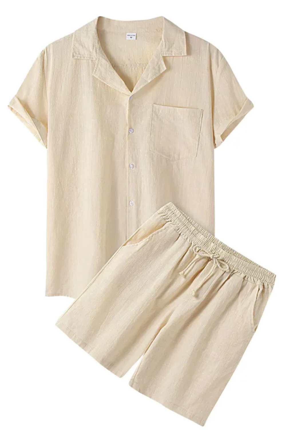 Men's Cotton Linen Co-ord Set, 2 Piece Short Sleeve Shirt & Relaxed Trousers for Summer