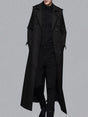 Men's black extra long double-breasted trench coat with lapels and epaulettes