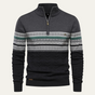 Men's quarter-zip jumper with high mock neck, geometric Fair Isle bands and textured knit detail
