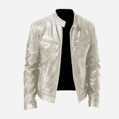 Men's biker jacket with stand collar, long sleeves and multiple zip pockets
