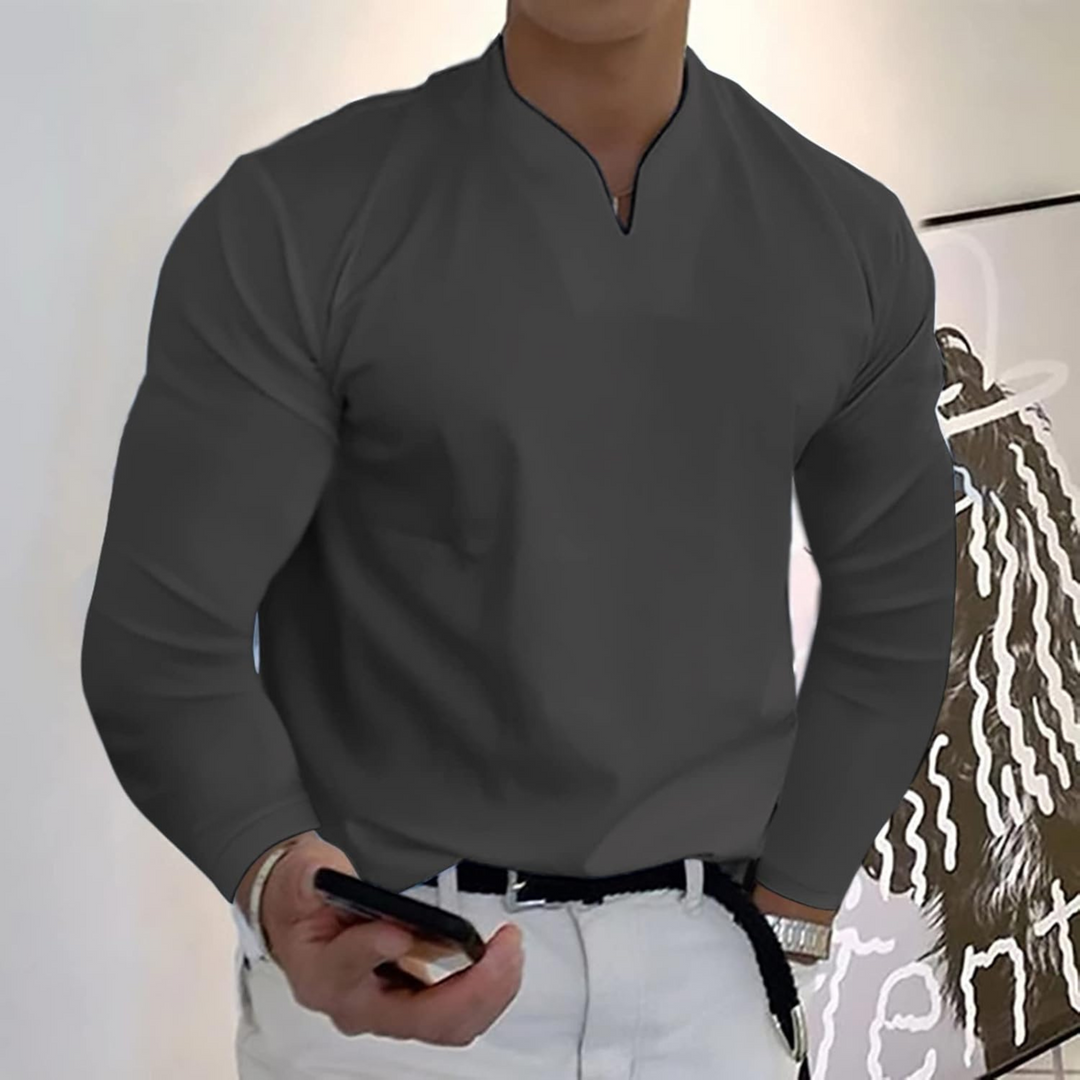 Men's Long Sleeve Polo Shirt, V-Neck Quick-Dry Casual Smart Polo Regular Fit