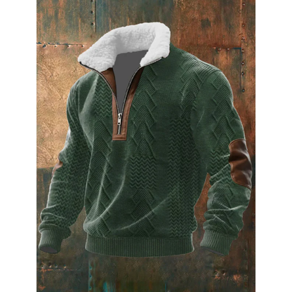Men's textured half-zip sweater with mock neck, long sleeves and ribbed trims