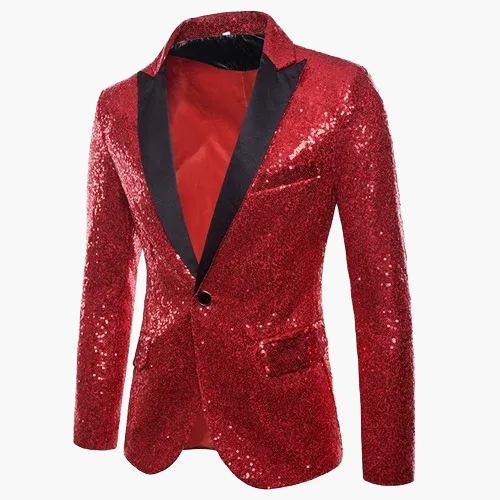 Men's geometric diamond sequin blazer with peaked lapels and long sleeves