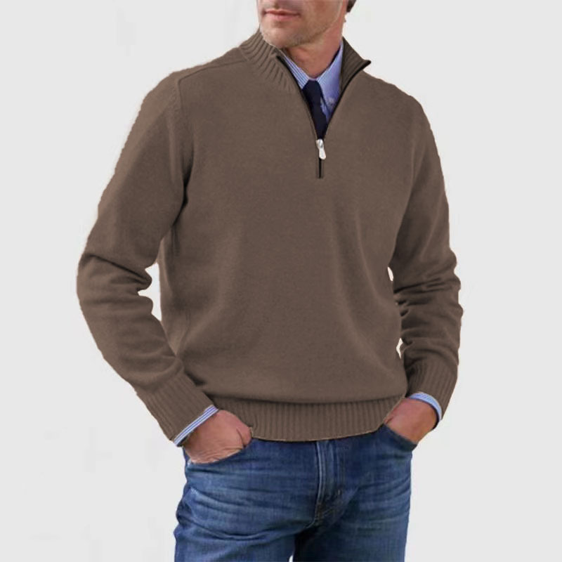 Men's plain half-zip sweater with ribbed mock neck
