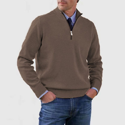 Men's plain half-zip sweater with ribbed mock neck