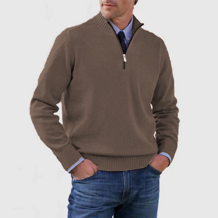 Men's plain half-zip sweater with ribbed mock neck