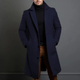 Men's longline overcoat with notched lapels, button front and side pockets