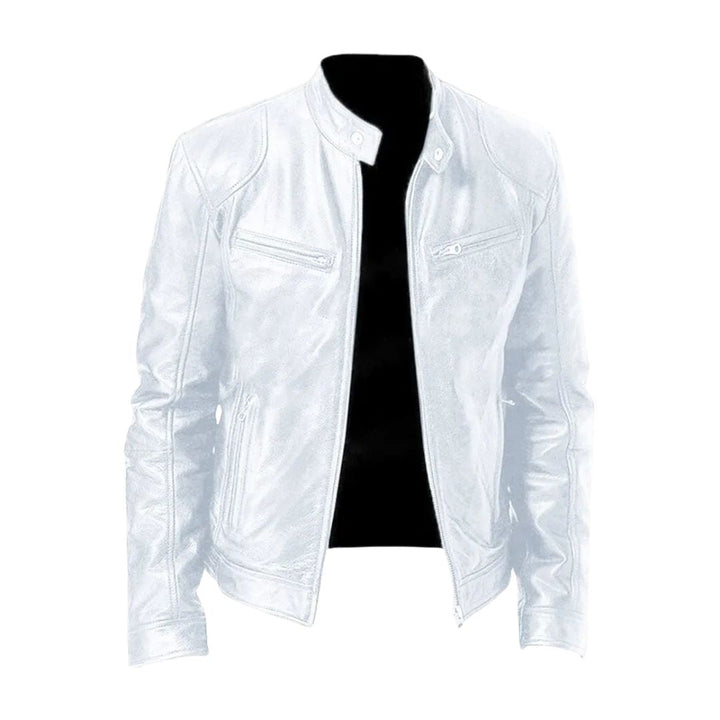Men's zip front jacket with stand collar and multiple zipped pockets