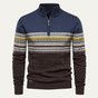 Men's quarter-zip jumper with high mock neck, geometric Fair Isle bands and textured knit detail