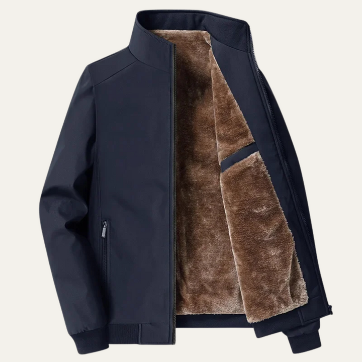 Men's full-zip jacket with stand collar, fleece-style lining and ribbed cuffs