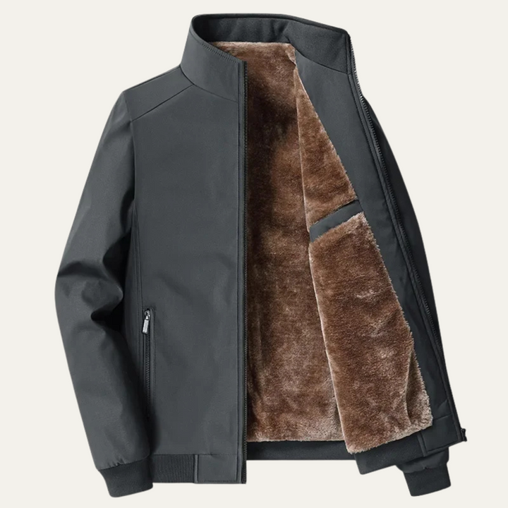 Men's full-zip jacket with stand collar, fleece-style lining and ribbed cuffs