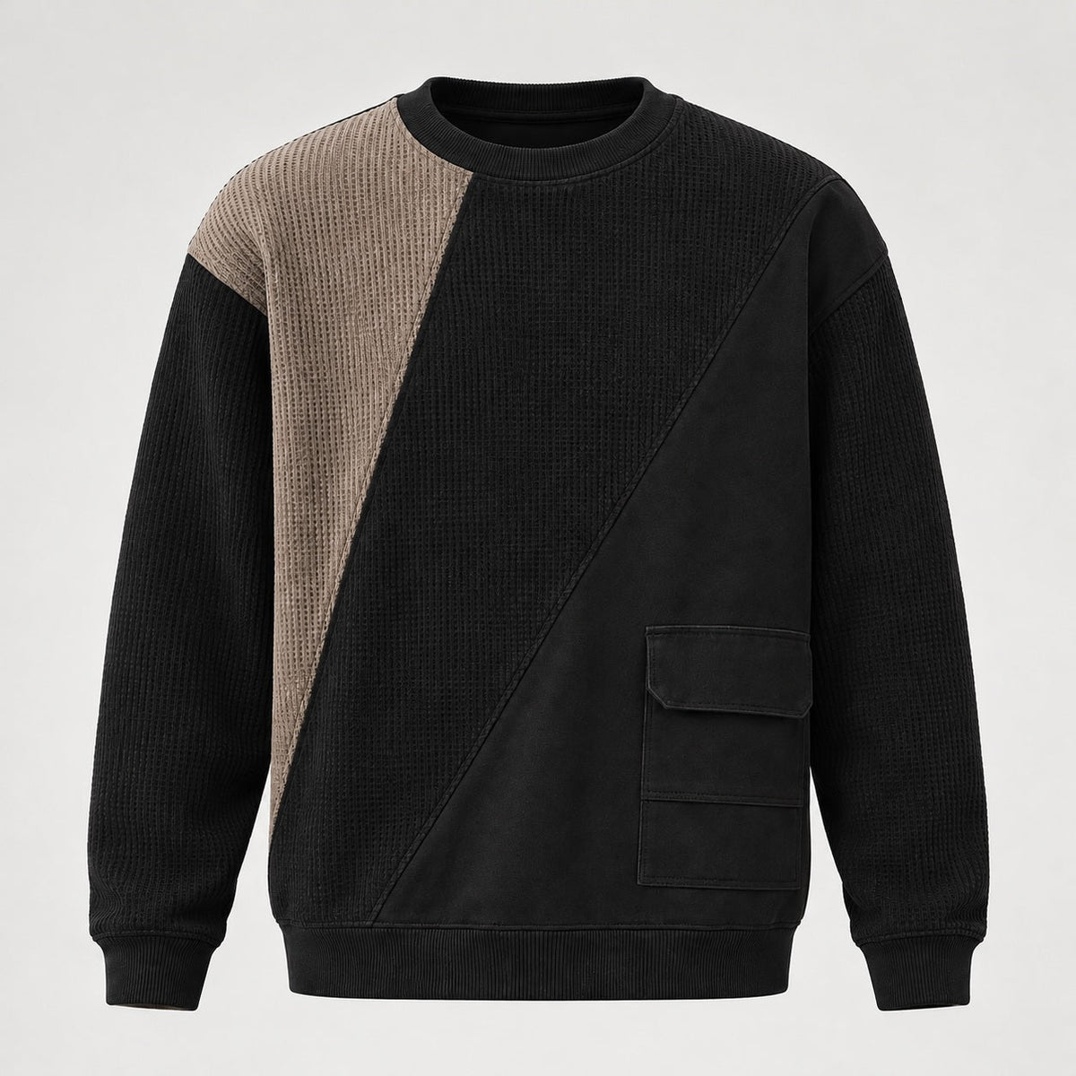 Unisex colour block ribbed sweatshirt with crew neck, long sleeves and front patch pockets