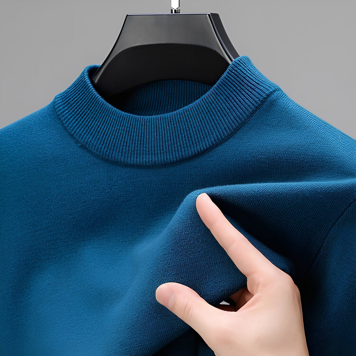 Men's plain mock neck jumper with ribbed collar and long sleeves